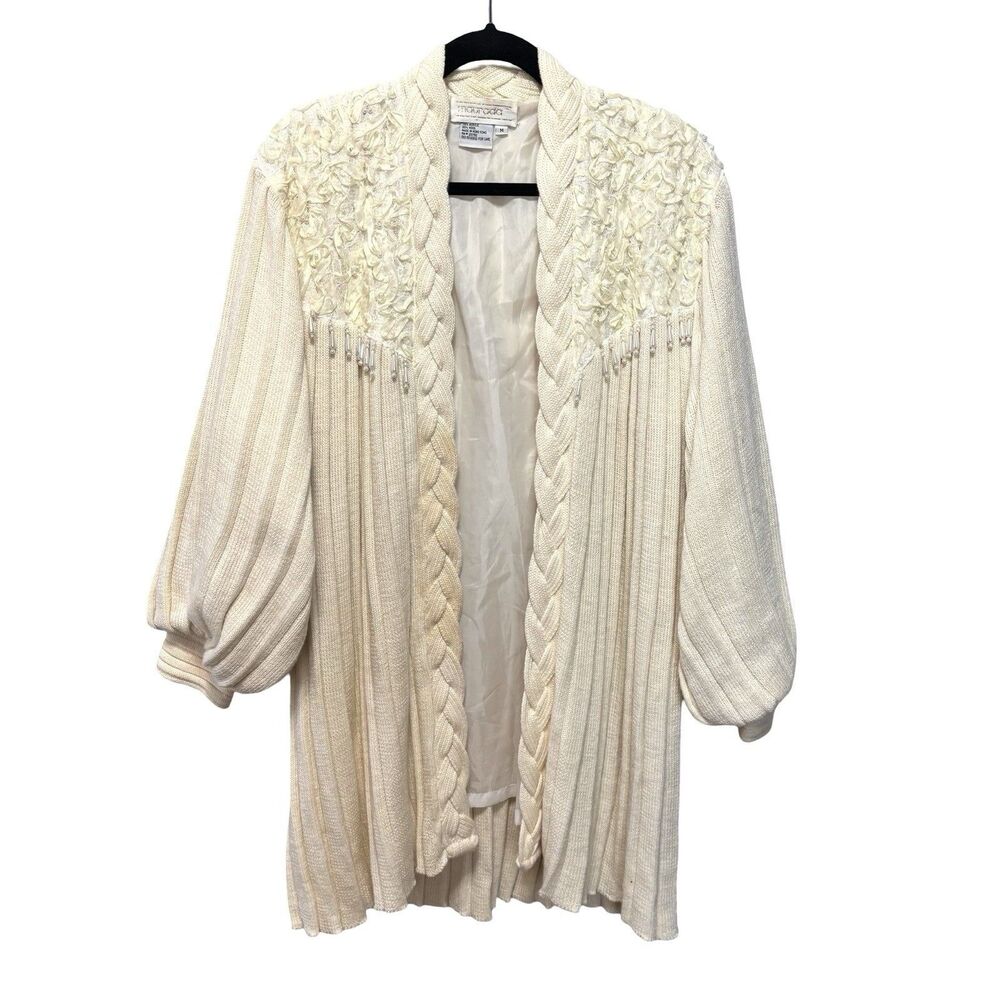 Vintage MAURADA Women’s M Oversized Wool Cardigan Sweater Coat Beaded